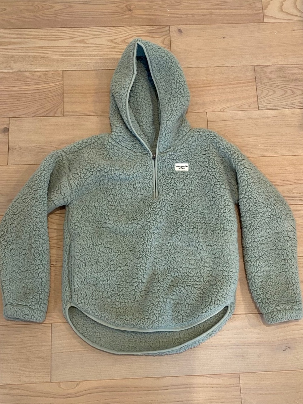 Abercrombie & Fitch Green Sherpa Fleece Quarter-Zip Hoodie